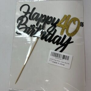 SAMOKA Cake Topper Unisex OS Black Gold New 40th Birthday Glitter Decor